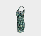 Green patterned dress on a light gray background