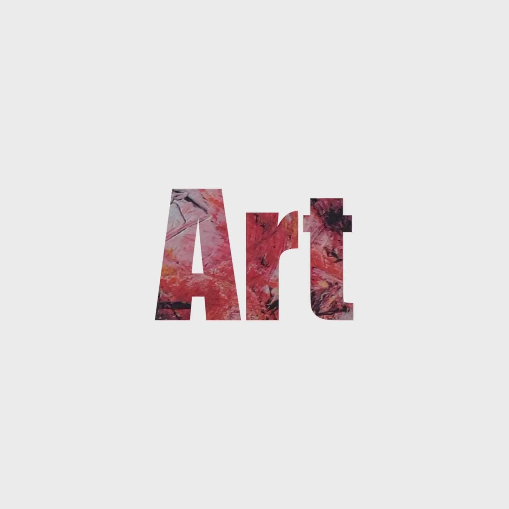 The word "Art" in a bold, sans-serif font centered on a white background. The interior of the letters constantly shifts, displaying a fast-paced, abstract montage of vibrant, multi-colored paint textures and brushstrokes.